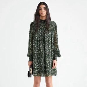 & Other Stories Sheer Smocked Mini Dress in Black Floral